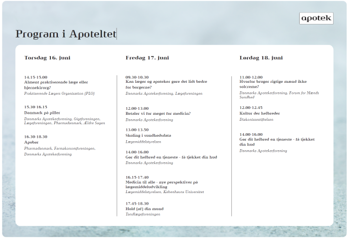 Program i Apoteltet på Folkemødet 2022